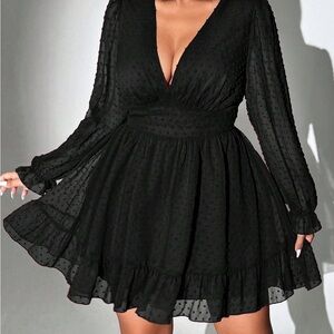 SHEIN Black Fit and Flare Dress with Bishop Sleeves